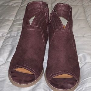 Burgundy Peep Toe Ankle Bootie